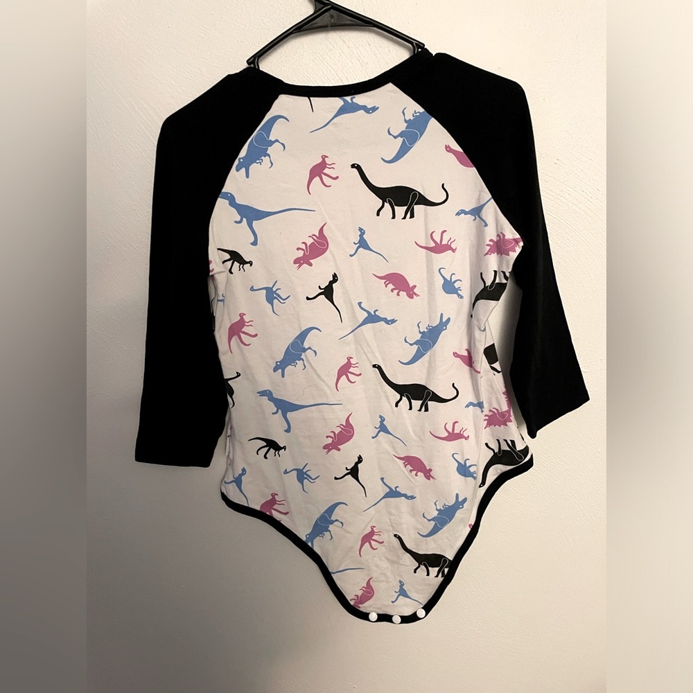 Little For Big Dinosaur Onesie Baseball Tee Black White Leotard Bodysuit